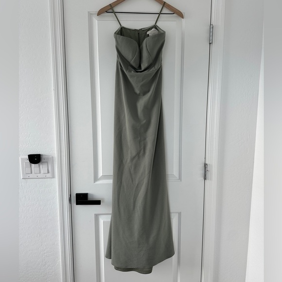 BHLDN Everly Strapless Crepe Gown Dress in Sage Green - Picture 4 of 9